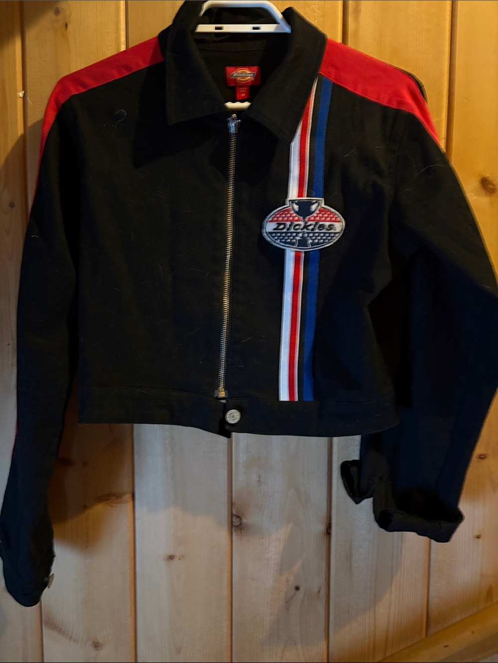 Dickies Black Bomber Jacket with Red Shoulders and Tricolor Racing Stripe